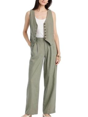 A New Day Womens High-Rise Linen Straight Trousers Sage Green - 14 Long NWT